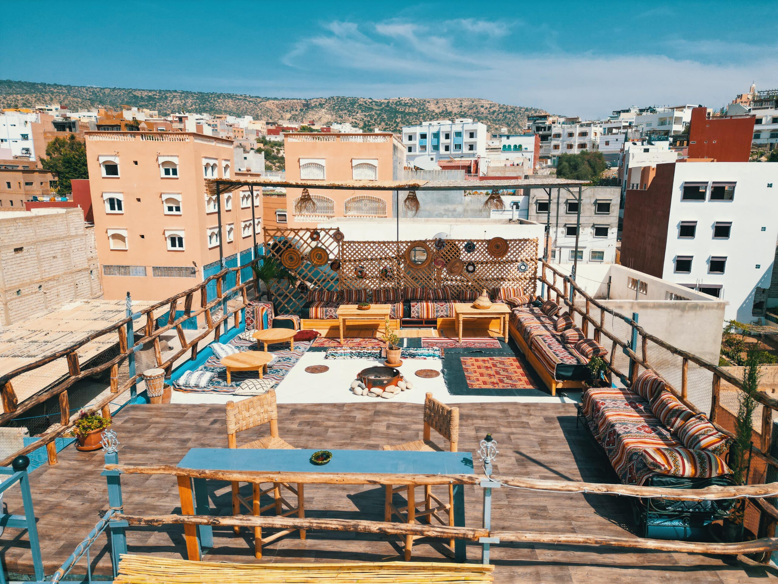 Aerial view of surf camp Tamraght Morocco